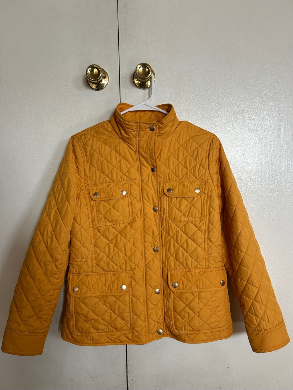 Talbots Quilted Snap Front Jacket in Yellow Utility Preppy Fall Layering